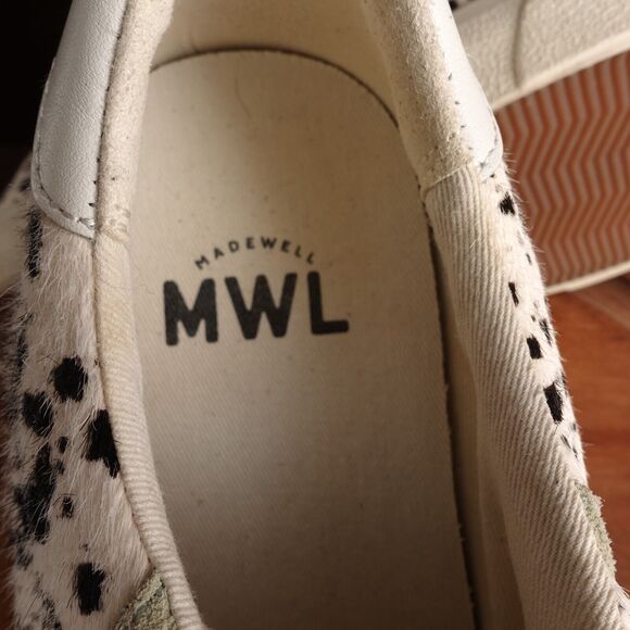 Madewell Sneakers Womens SZ 8.5 BLK White Sidewalk Low Calf Hair Splatter Shoes - Picture 11 of 12